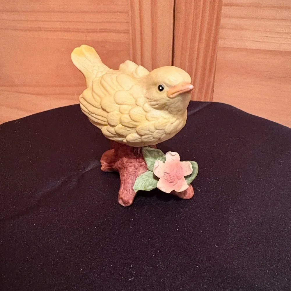 Homco Ceramic Canary Bird Figurine #8885 Yellow Ceramic Flowers on Branch